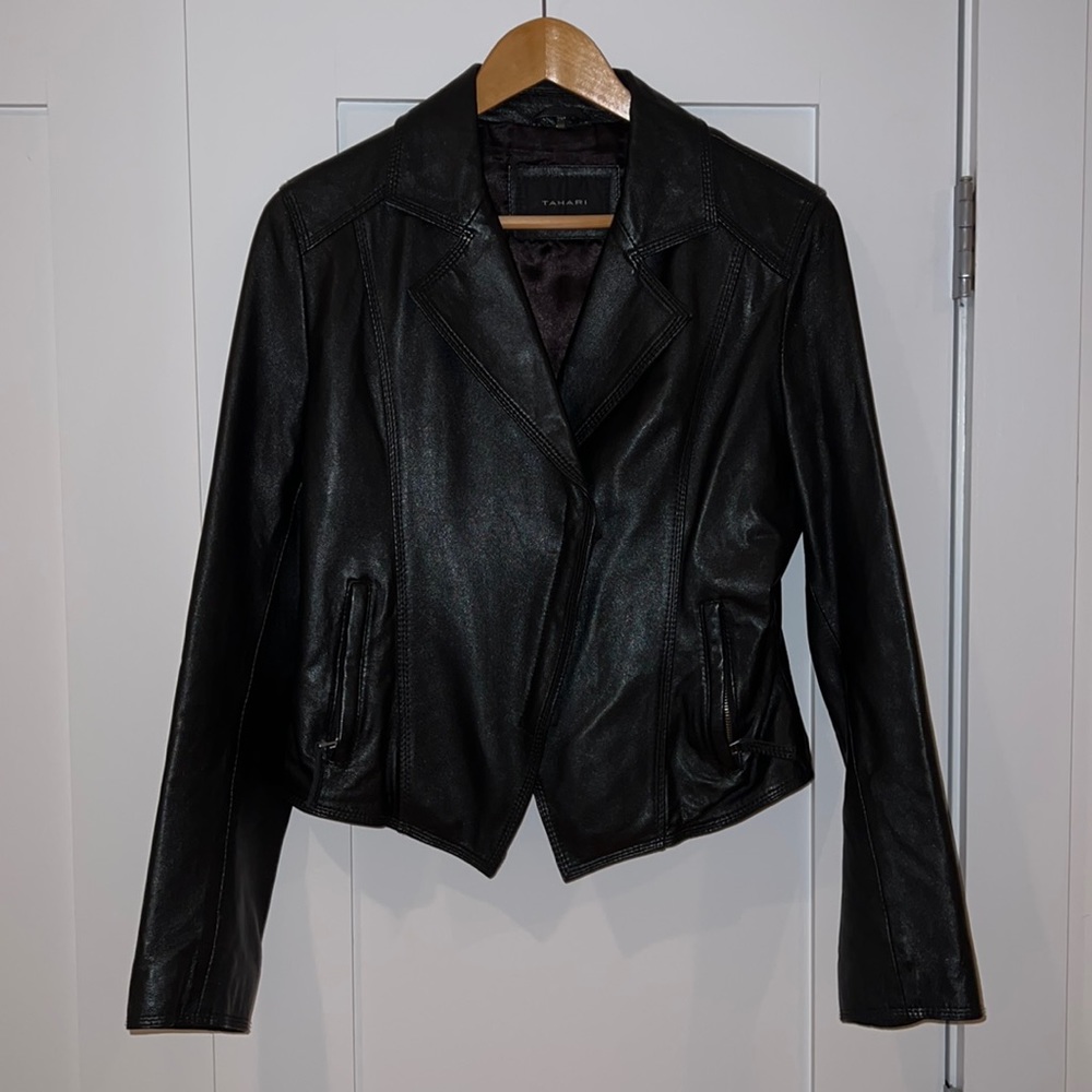Tahari Black Leather Jacket *like new*